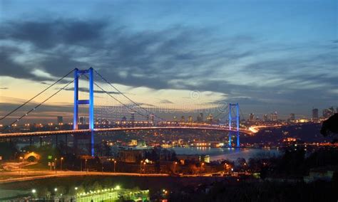 Night Golden Gate Bridge And The Lights Istanbul Turkey Stock Image