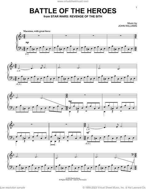 Battle Of The Heroes From Star Wars Revenge Of The Sith Sheet Music