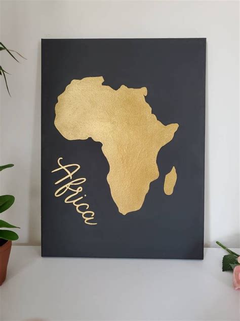 African Map Canvas Art Gold African Map Wall Decor African Art Piece