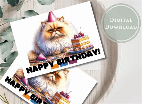 Angry Cat Birthday Card Funny Digital Download Greeting T For Cat