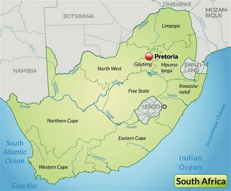 Map Of South Africa With Borders In Pastel Green Stock Photo