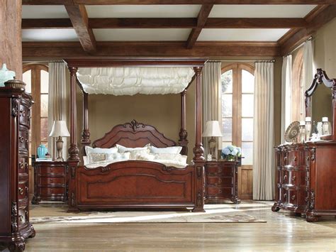 European Traditional Cherry Queen King Canopy Bedroom Set Furniture Cute Homes