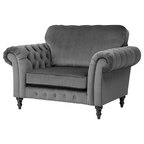 New elegant velvet armchair with stud detailing in green, blue or grey. GREVIE Armchair - velvet grey | Velvet armchair, Ikea ...