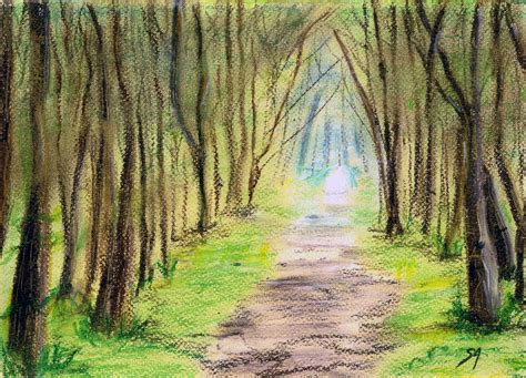 The Forest Path Original Oil Pastel Painting By Sonia Aguiar With