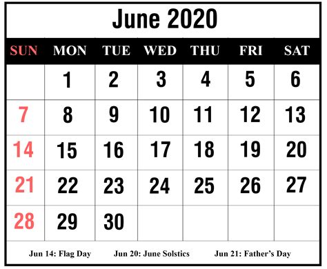 Free Blank June 2020 Printable Calendar With Holidays Pdf Excel