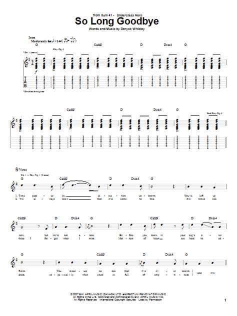 So Long Goodbye Partitions Sum 41 Tablature Guitare