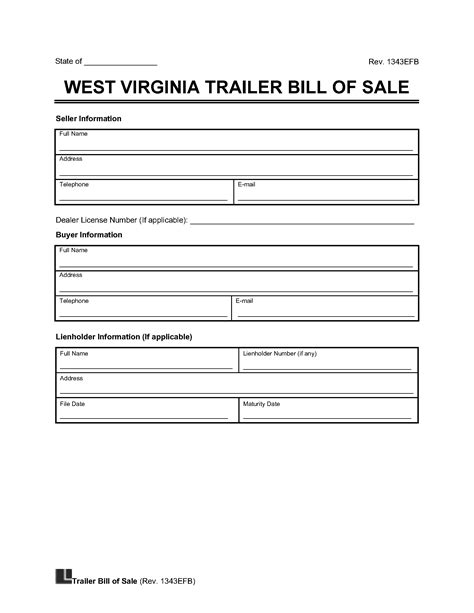 Free West Virginia Trailer Bill Of Sale Template Pdf And Word Legal