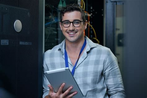 Premium Photo Engineer Server Room And Portrait Of A Man With A