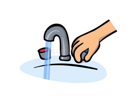 Hand Next To Water Tap Man Washes Hands Hygiene Flat Vector