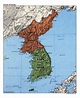 Grande detallado mapa político de la Península de Corea con relieve ...