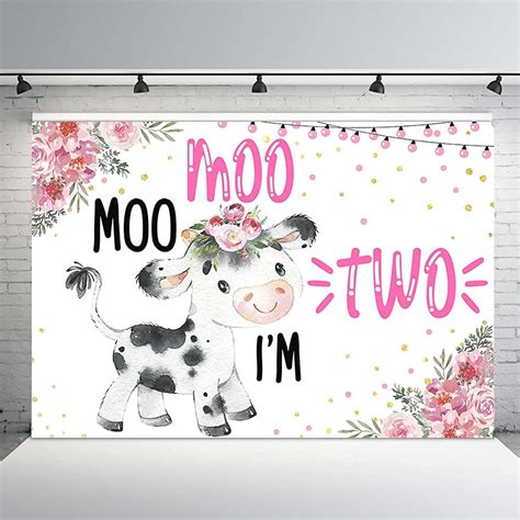 Buy Mehofond 7x5ft Cow Baby Girl 2nd Birthday Backdrop Moo Moo Im Two