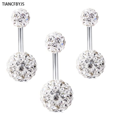 tiancifbyjs double crystal navel ring surgical steel belly button rings body fashion piercing