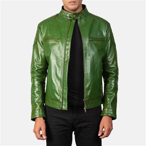 Mens Gatsby Green Leather Biker Jacket