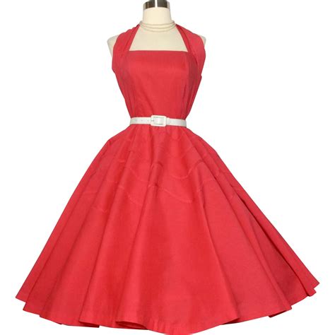 Vintage 1950s Halter Dress Redpinupcotton Sundressfull Skirt Cotton Sundress Dresses