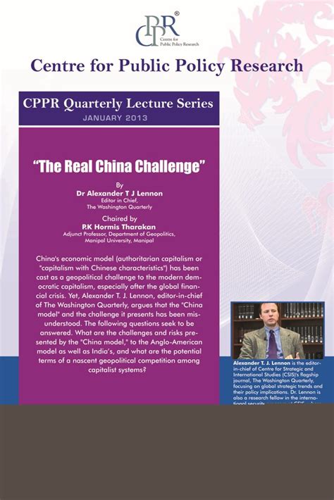 Cppr Quarterly Lecture By Dr Alexander Lennon Editor Washington