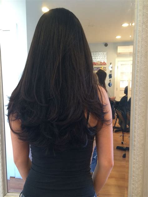 Short dark brown hair with a dramatic flow to bright, light blonde. dark brown medium length layers (tags: hair cut, layers ...
