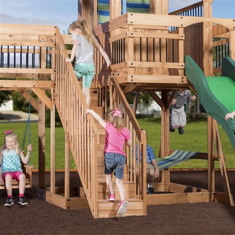 Climbing improves balance and increases upper body strength. Caribbean Wooden Swing Set - Playsets | Backyard Discovery