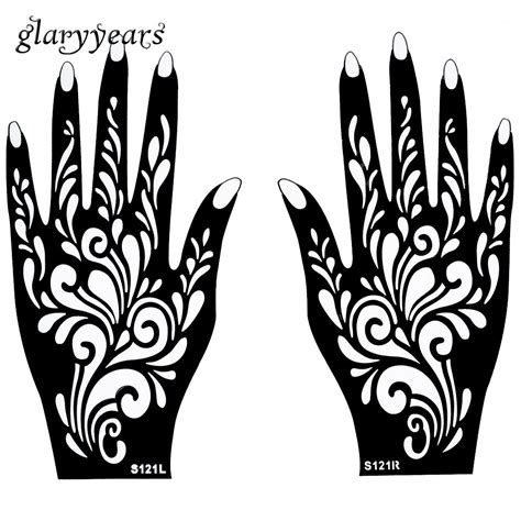 1 Pair Hands Mehndi Henna Tattoo Stencil Flower Pattern Design For