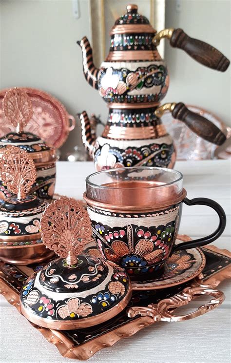 Turkish Tea Set Copper Copper Tea Cups Unique Gift Ideas Etsy