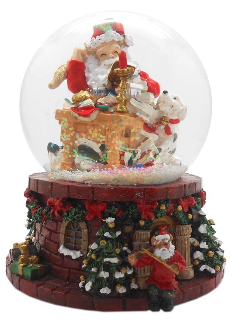 Elegantoss 100mm Poly Resin Christmas Musical Santa Water Snow Globe