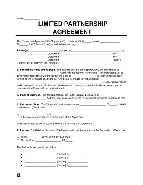 Free Limited Partnership Lp Agreement Template Pdf And Word