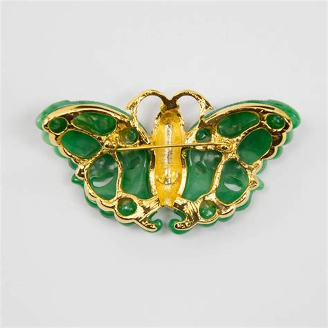 Signed Kjl Kenneth Jay Lane Faux Jade Coral Enamel Butterfly Brooch Pin