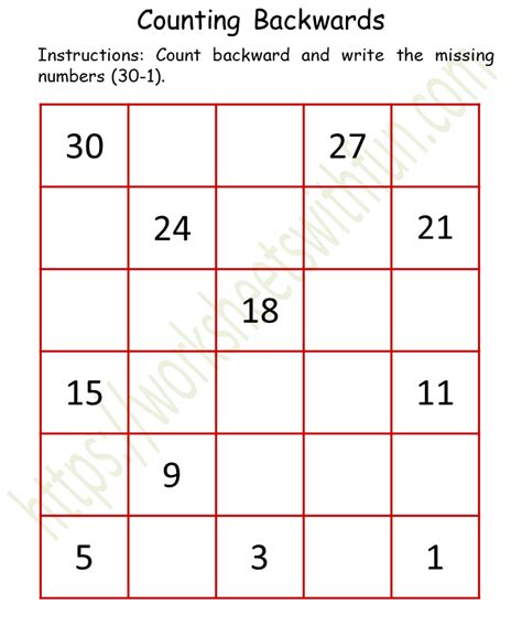 Mathematics Preschool Counting Backwards Worksheet 4 Color