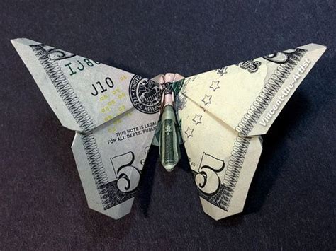 Dollar Bill Origami Butterfly Made With 5 Bill Money Dollar