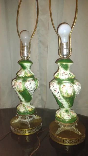 Pair Vintage Italian Porcelain Capodimonte Lamps Nude Cherubs Picclick