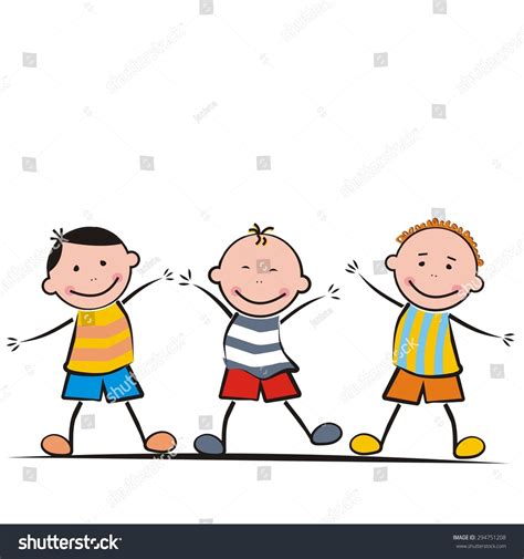 Three Happy Boys Vector Illustration Stock Vector Royalty Free