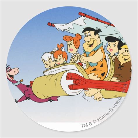 Fred Flintstone Wilma Barney And Betty Pebbles Classic Round Sticker