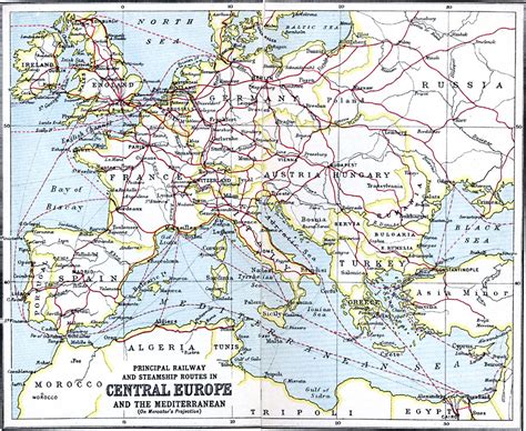 Principal Railway And Steamship Routes In Central Europe And The