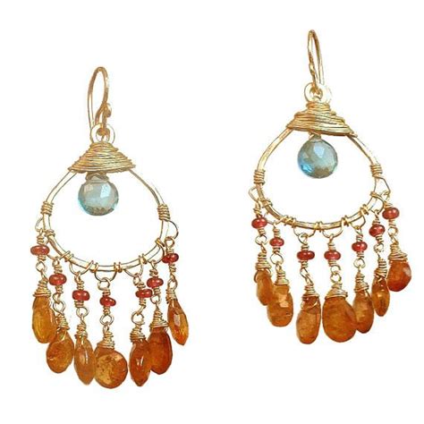 Hammered Drops With Apatite Pink Ruby And Mandarin Garnet Kashmir