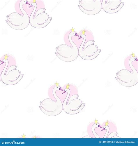 Seamless Pattern With White Swans White Swans On Pink Background Vector Illustration Stock