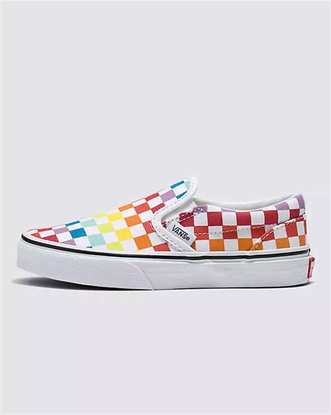 Vans Kids Classic Checkerboard Slip On Rainbowtrue White Shoes