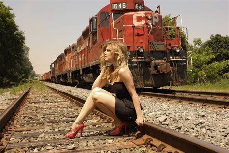Wallpaper Blonde Outdoors Trains High Heels Railroad Train