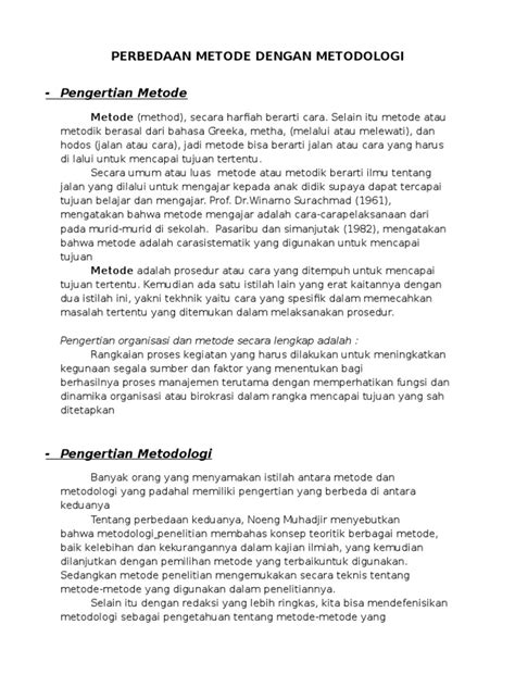 Perbedaan Metode Dengan Metodologi Pdf