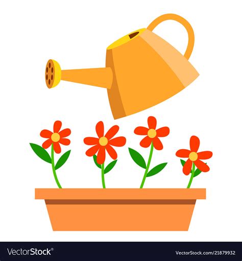 Watering Can And Flowers Isolated Cartoon Vector Image