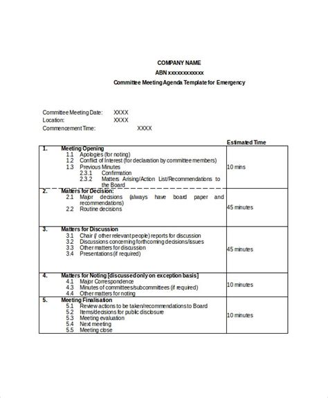 Committee Meeting Agenda Template 12 Free Word Pdf Documents Download