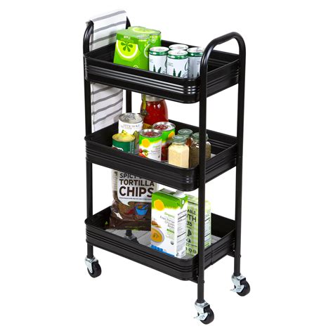 3 Tier Rolling Metal Cart With Wheels Black