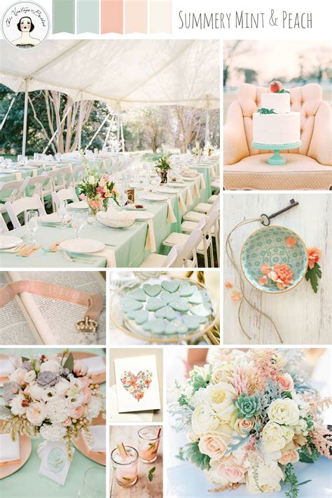 Spring's also associated with a the peach bouquet and white bridal gown pair so well on the green lawn. A Romantic Mint & Peach Wedding Inspiration Board : Chic ...