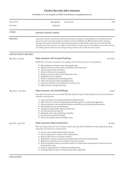 Sales Assistant Resume And Writing Guide
