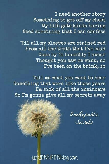 Onerepublic ~ Secrets Song Lyric Quotes One Republic Lyrics Lyrics