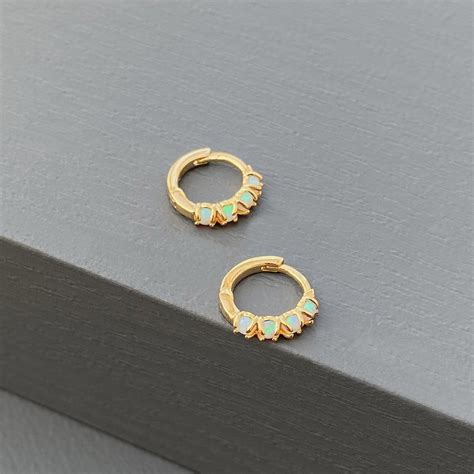 Opal Huggie Hoop Earrings Womans Jewellery Evy Designs Uk