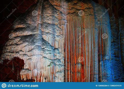 Colorful Scenery Of The Lighting Underground Karst Cave Stock Photo