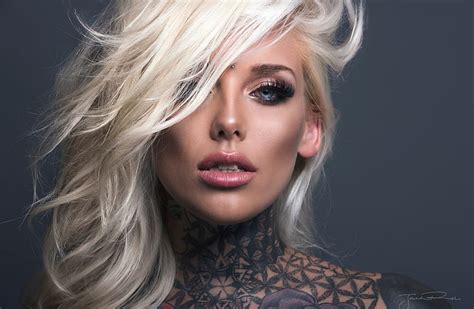 Hd Wallpaper Girl With Tattoo Girls Beautiful Woman Blonde Tattoos Portrait Wallpaper Flare