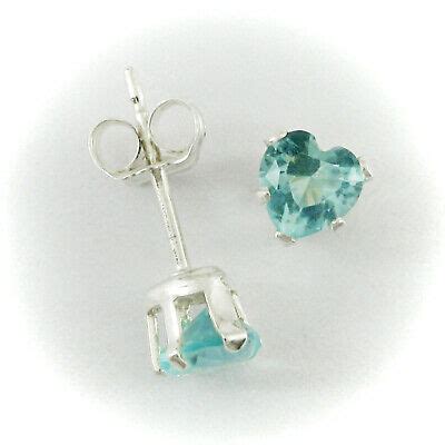 4mm Aquamarine Blue HEART Post Earrings In SOLID 925 Sterling Silver
