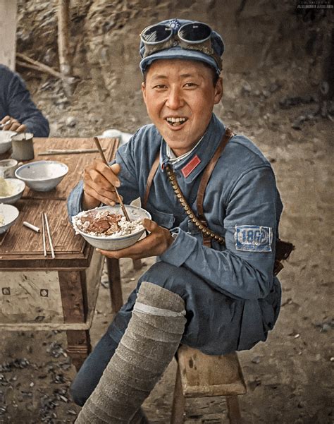 Eighth Route Army Soldier Photographed Eating A Meal Shaanxi Province