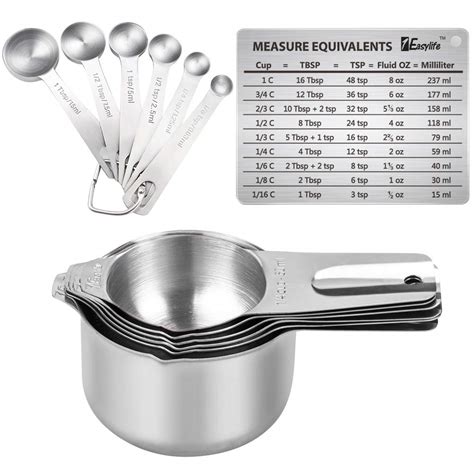 Measuring Cups And Spoons Set Of 15 Stainless Steel With Conversion