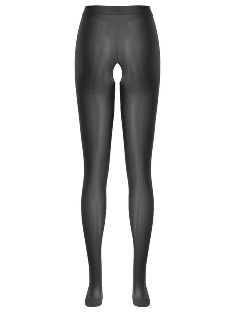 Us Women Glossy Tights High Waist Elastic Crotchless Pantyhose Stretchy